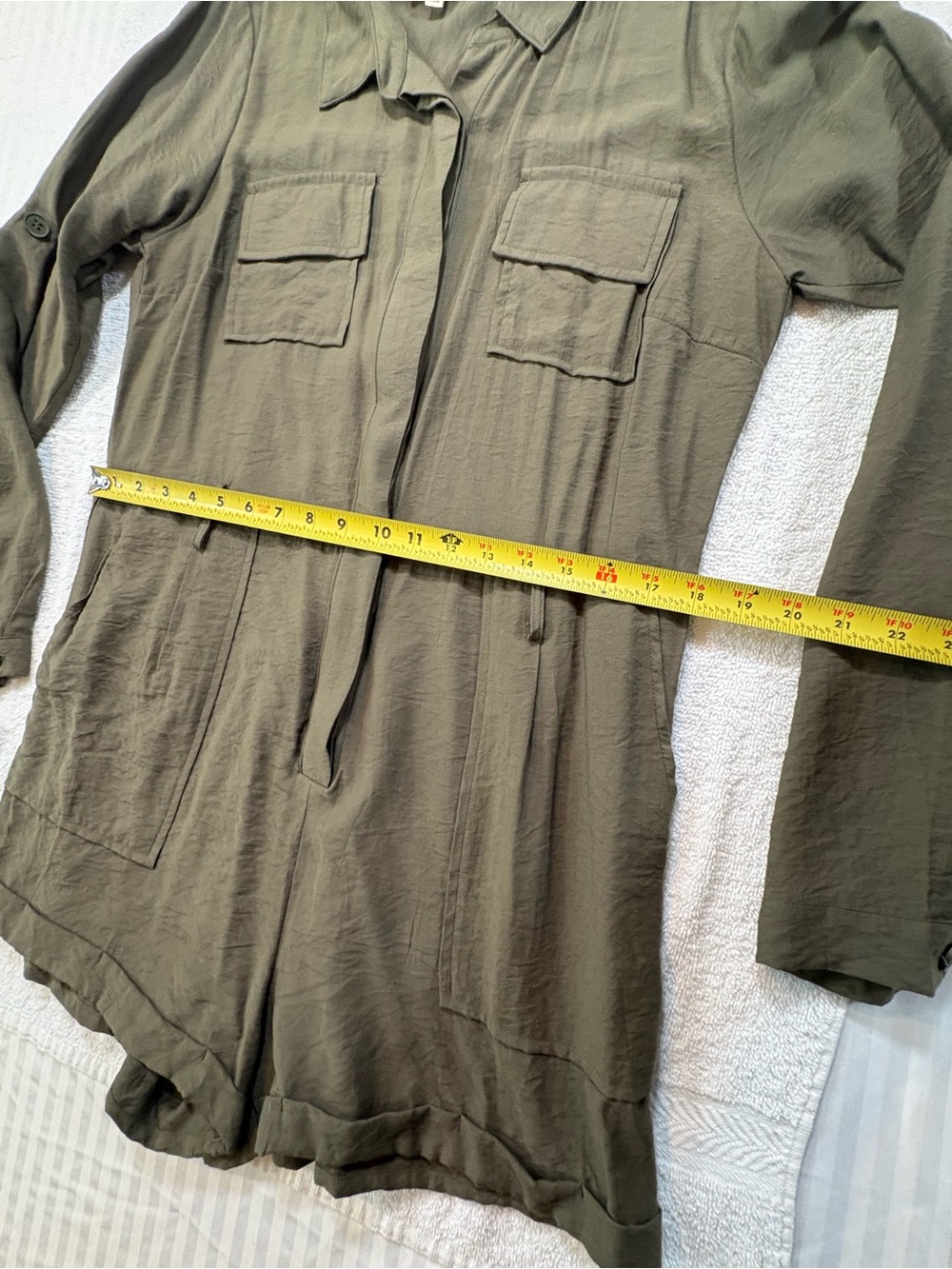 Kori America Olive Utility Long-Sleeve Romper with Front Pockets large